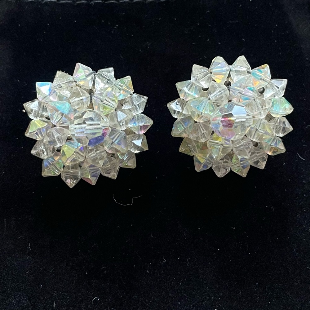 Vintage AB Crystal Cluster Clip-On Earrings